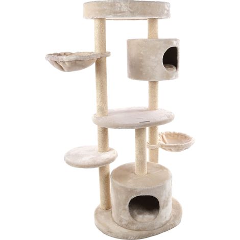 Arbre à Chat Inga - Beige et Blanc - 103x50x142 cm - Sélection de Griffoirs avec Plateformes, Cachette et Sisal (1/5)