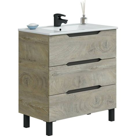Dmora - Mobile sottolavabo Dianmu, Mobiletto da bagno, Contenitore porta lavabo, Armadio per lavandino, 80x45 h86 cm, Antracite e Rovere
