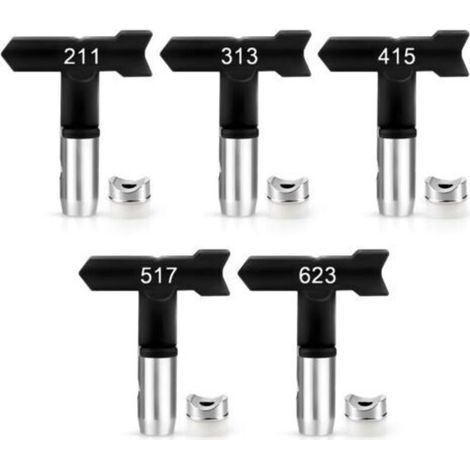 Lot de 5 pièces Buse d'embout pulvérisation de Peinture De Airless Haute Pression réversibles, pour Maisons, Jardins, terrasses (211,313,415,517,623) (1/5)