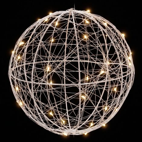 2x Sfera di Luci a LED Decorativa, a Batteria, Appendere o Appoggiare, Cavo Lungo, Luci da Atmosfera, Ø 20 cm, Argento