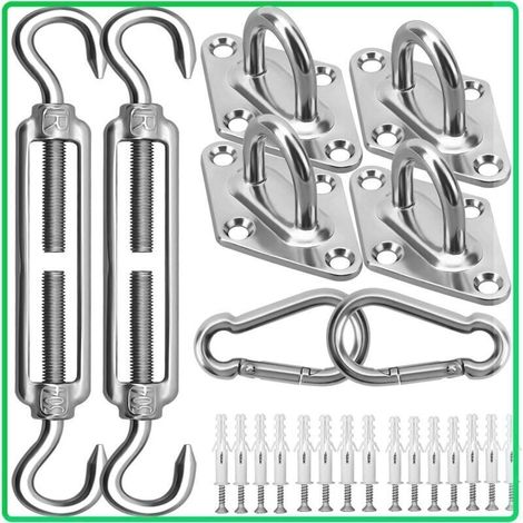 Kit de fixation pour voile d'ombrage M6 (40 pièces), comprenant vis et accessoires de quincaillerie en acier inoxydable 304 pour auvents de jardin triangulaires et carrés. (1/4)