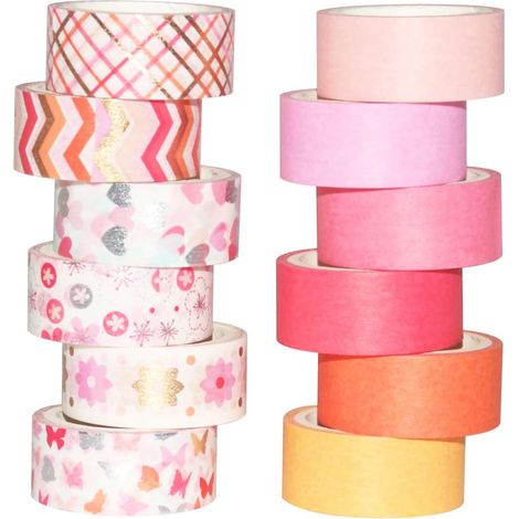 Lot de 12 rouleaux de ruban adhésif décoratif Washi (rose assorti) (1/5)