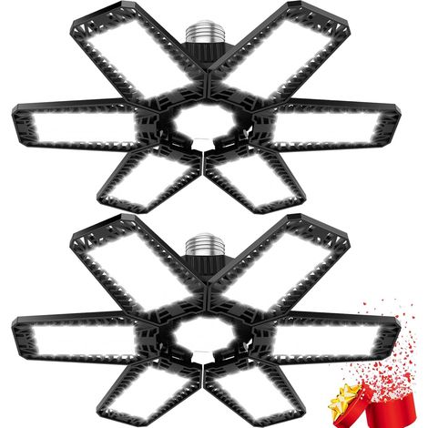 2 Pièces Ampoule LED Garage 185W, 6+1 Panneaux Ajustables, 18500LM E27, Pour Atelier, Entrepôt (1/5)