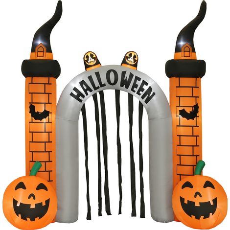 Aufblasbarer Halloween-Bogen, Kürbisdesign, LED-Lichter, Heringe, Polyester (1/5)