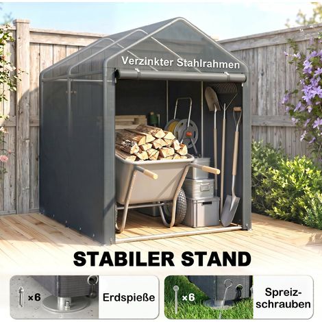 Abri de jardin robuste et imperméable, tente de rangement avec cadre en acier, 1,2 x 1,8 x 1,6 m, gris foncé (1/4)