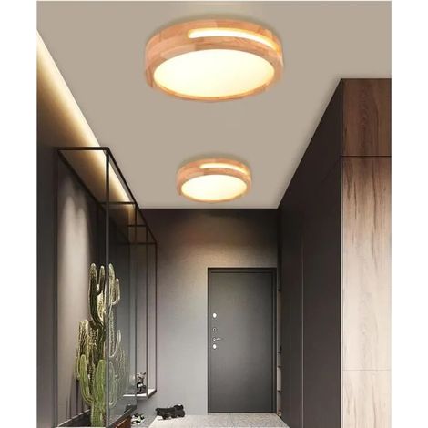 kawoo Lot de 2 Plafonnier Moderne LED,Lustre Plafonnier en Bois Rond Industrielle Luminaire Plafonnier Blanc Chaud pour Salon (1/4)