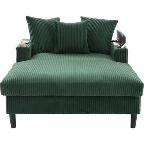 Multifunktionale Cord-Lounge mit Chaiselongue mit großer Liegefläche,beidseitige Getränkehalter, LED-Beleuchtung, Seitentasche, Stauraum,USB-Ladeport,stabile Kunststofffüße – vielseitig einsetzbar. (1/5)