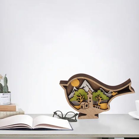 Statue Lumineuse Bois Sculpture Main 3D Oiseau Lumière Déco Noël Fêtes Nouvel An Maison Café Bar Bureau (1/5)