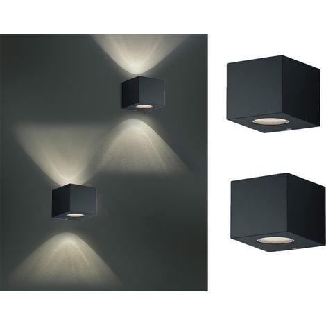 LED Außenwandleuchte 2er Set Up and Down Light eckig in Schwarz (1/5)