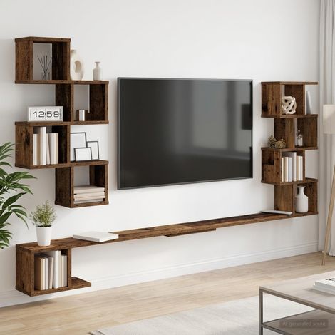 Étagère murale pour téléviseur en bois d’ingénierie, bois ancien, 160 x 15 x 94 cm - PANGIVO (1/5)