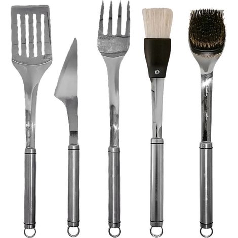 Attrezzi professionali barbecue set5 utensili lunghi per grigliare arrostire in acciaio 18/10 grill coltello spatola forchettone (1/5)
