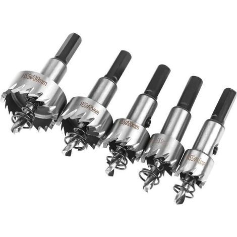 Jeu de scies cloches, 5 pièces scies cloches cobalt HSS 16/18,5/20/25/30 mm, scies cloches en acier rapide alliage, acier, acier inoxydable, convient pour bois, plastique, métal (1/3)