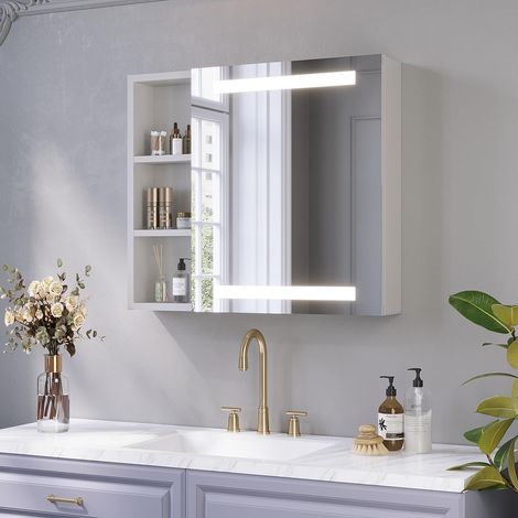 AQUABATOS Bad Spiegelschrank mit Beleuchtung Linksoffener Badezimmerschrank LED Badspiegel mit Infrarot Sensor Antibeschlag Dimmbar  2. Größe: 70 x 60 cm Rechtsoffener Spiegelschrank (1/5)