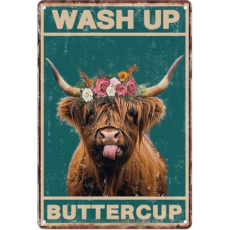Plaque Métallique 20X30 Cm, Plaque de Fer Vintagée Drôle "Lave-toi, Chérie" avec Vache Écossaise pour Décoration Murale, Maison, Salle de Bain, Toilette (1/5)