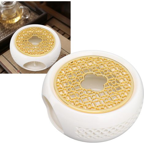 Teeservice aus Jadeporzellan in Form einer durchbrochenen Trommel mit einer Legierungsplatte zum Erwärmen des Tees, durchbrochener Teewärmer, isolierte Teekanne in Blumenform, Teewärmer im japanischen (1/5)