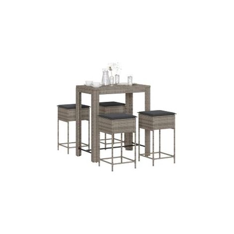 Ensemble de bar de jardin 5 pcs avec coussins gris poly rotin (1/5)