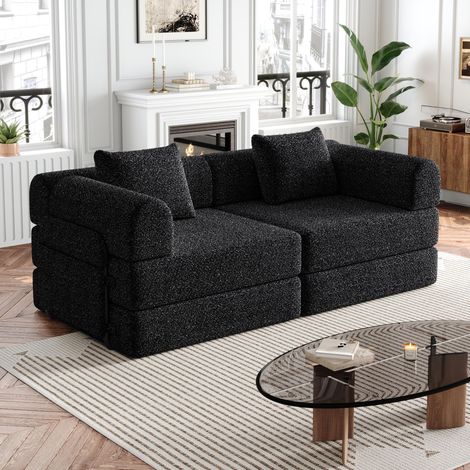 [Modèle breveté] Canapé-lit 2 en 1 en chenille avec rangements intégrés dans les accoudoirs, trois cadres métalliques et de multiples configurations possibles. Ensemble deux pièces. (1/5)