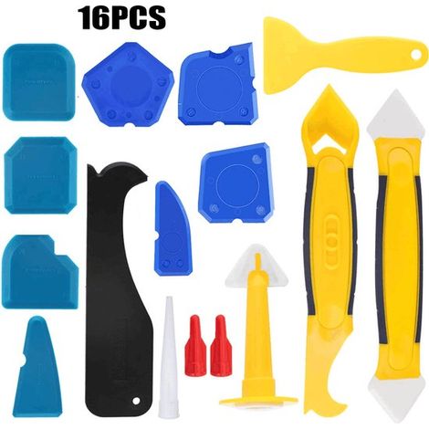 Spatule à calfeutrer - 16 pièces - Ensemble de grattoirs à Kit - Grattoir à calfeutrer - Lisseur à calfeutrer - Lisseur à joints - Couteau à calfeutrer - Tools de calfeutrage - Siliconen et plastique  (1/5)