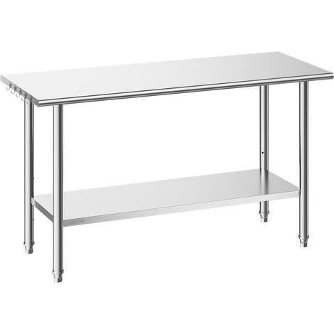 Table de Travail Cuisine Professionnelle, Table Centrale Inox 152,4x61 cm, pour Préparation CHR Café Hôtel Restaurant, Poste de Travail en Acier Inoxydable avec Tablette Inférieure Réglable