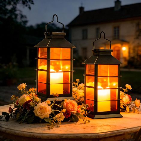 Lanterne Solaire Exterieur Jardin 2 Pièces Lumiere Solaire Exterieur avec Bougie LED Flamme Vacillante, IP44 Étanche Lampes Suspendre pour Balcon Jardin Terrasse Cour Décoration (1/5)