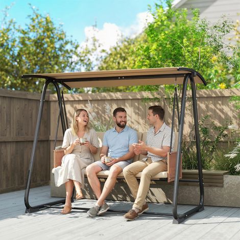 Balancelle de Jardin Banc Suspendu Extérieur 3 Places Structure Acier Robuste 360kg Coussin Grand Confort 7cm Sable