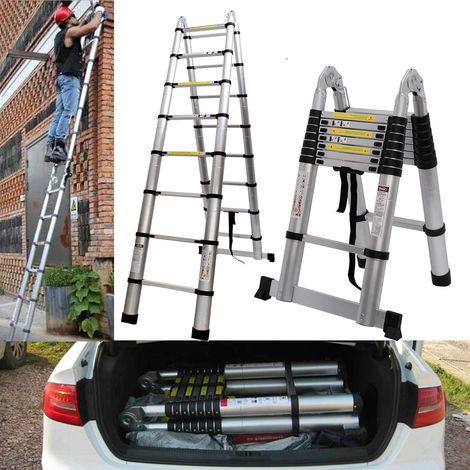 5M Multi-Purpose Telescopic Ladder Extension Extendable Steps EN131 Telescoping Ladder 16.5ft 16 Steps Folding 2.5M+2.5M A-Type Expandable Collapsible Easy to Carry 330lb Load Capacity (1/5)