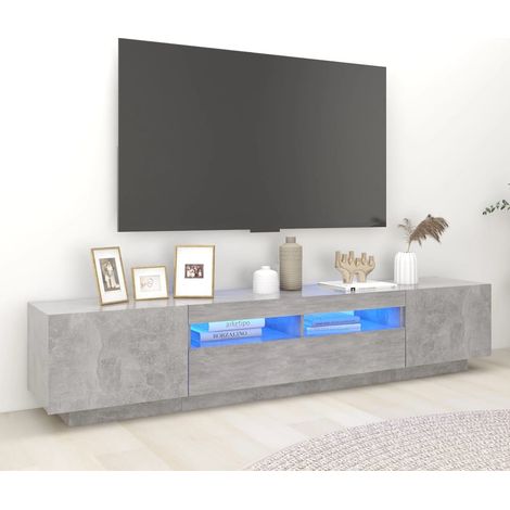 Meuble TV avec lumières LED, Banc TV, Support de Télévision, Meuble TV de salon Gris béton 200x35x40 cm YHJ45423 (1/5)