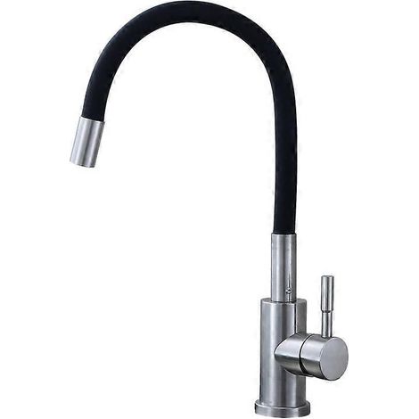 Robinet mitigeur de cuisine pivotant à 360° avec flexible en silicone noir, robinet mitigeur d'évier en laiton noir chromé (1/4)