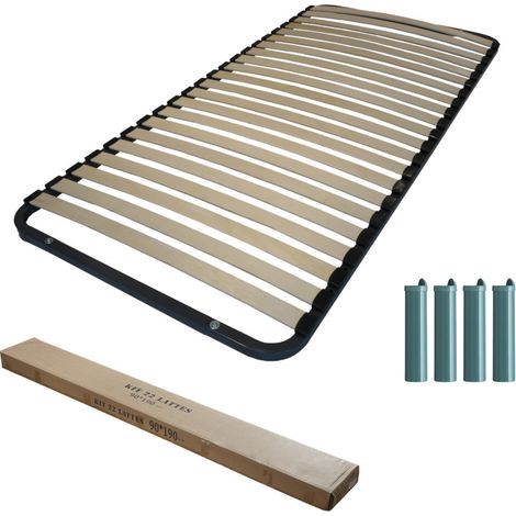 Sommier démontable + pieds 90x190 22 lattes - 22 lattes bois - Fabrication française (1/5)