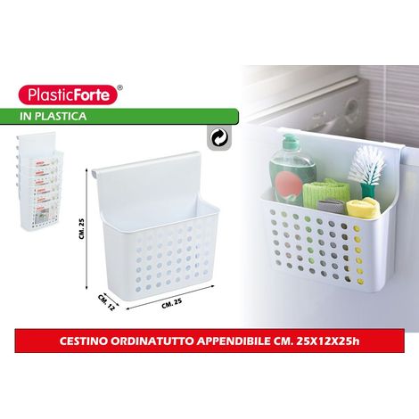 1 Pezzo Cestino Multiuso Appendibile Bianco 24 x 12 x 26 cm
