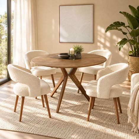 SIXTINE - Table à manger ronde en bois de teck recyclé D130cm (1/5)