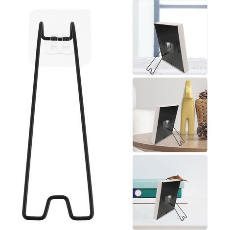 Lot de 4 supports autocollants pour cadres photo, chevalets réglables de 15 à 25 cm, installation facile, noir (1/5)
