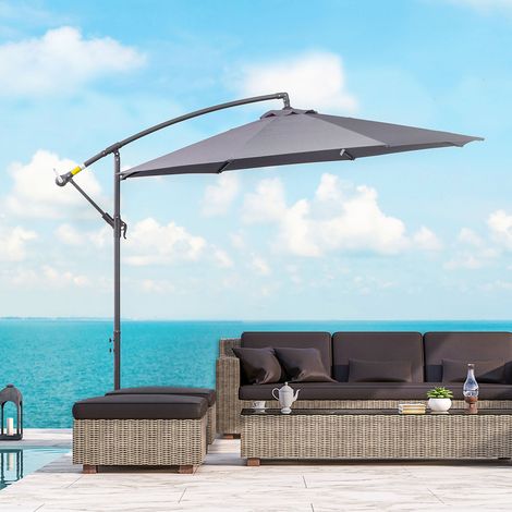 Parasol déporté octogonal rabattable diamètre 3 m parasol de jardin avec pied en croix Ø295 x 255H cm gris
