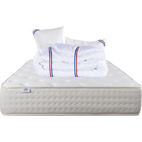 Matelas Purlux, 26cm, latex, indépendance du couchage, face été/hiver + Oreiller + Couette, 180x200cm (1/4)
