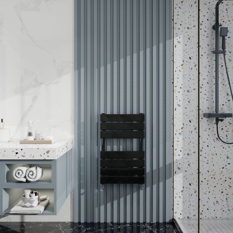 Biubiubath Black Flat Panel Heated Towel Rail Bathroom Radiator 650x400mm