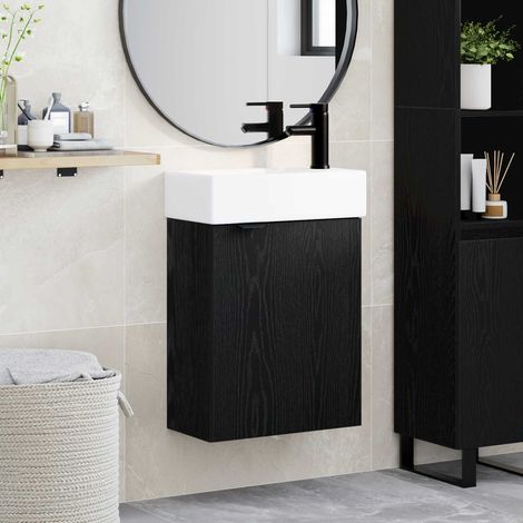 vidaXL Mobile bagno con rubinetto Rovere Nero 45,5 x 22,5 x 84 cm