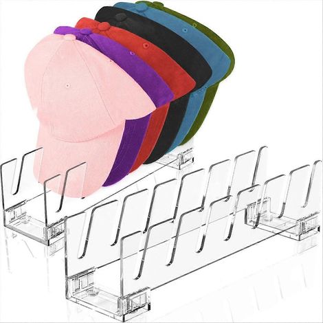 Organisateur de porte-chapeaux (lot de 2) pouvant contenir jusqu'à 14 casquettes de baseball. Présentoir et rangement pour chapeaux, idéal pour la chambre, le dressing, la commode et le bureau. (1/5)