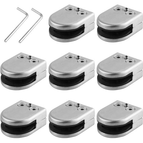 8pcs Pinces Verre Inox 8–9mm – Fixation Balustrade Garde-corps et Paroi de Douche, Lot Inox Brossé Antirouille, Montage Facile avec Clés Incluses (1/5)