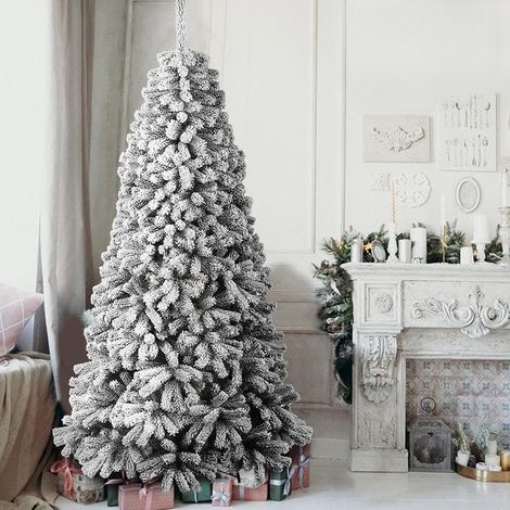 Arbre de Noël Super touffu pin Vert enneigé Base Croix en Fer Pliable Branches avec Neige Montage Facile Ouverture Parapluie 180 cm (1/5)