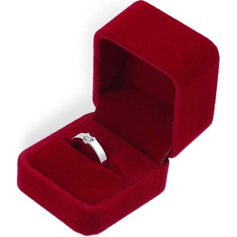 Boîte cadeau carrée en velours rouge pour bague et boucles d'oreilles - Boîte cadeau pour mariage, anniversaire, fiançailles, demande en mariage et naissance (1/5)