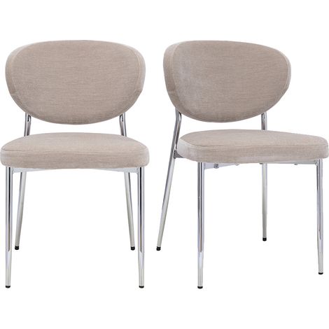 Chaises en tissu effet velours taupe et métal chromé (lot de 2) BREKA (1/5)