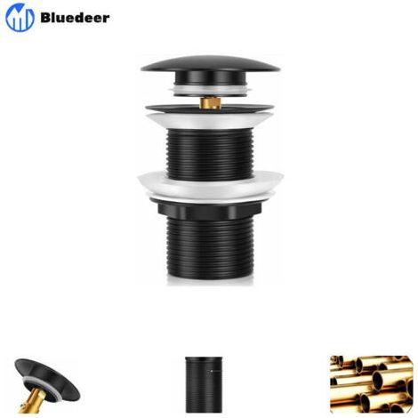 Bonde de Lavabo Sans Trop Plein, Bonde Clic Clac, Bonde Lavabo d'évier en Laiton, Joint Bonde Lavabo, Bonde Baignoire, Noir, zhuoxuan (1/3)