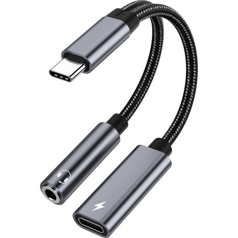 Adaptateur pour casque Samsung Galaxy S25, USBC vers prise micro AUX avec charge rapide PD 60 W pour casque stéréo, compatible avec Samsung Galaxy S25/S25+/S25 Ultra/S24/S24+ et Google Pixel 8/7.
