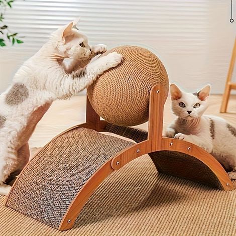 Griffoir pour chat 2-en-1 avec balle suspendue — Poteau à griffer extra-haut en sisal (1/5)