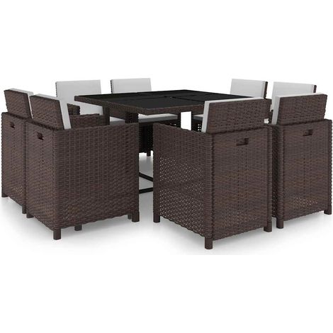 42544  9 Piece Outdoor Dining Set with Cushions Poly Rattan Brown vidaXL (1/5)