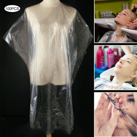 100 tabliers de coiffure jetables, imperméables, pour la coupe de cheveux à domicile et les outils de coiffure. (1/5)