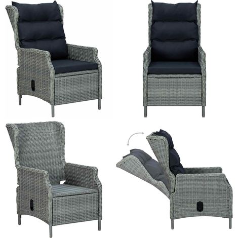 Chaise inclinable de jardin coussins Résine tressée Gris clair - Chaise de jardin confortable - Chaise de jardin avec coussin (1/5)