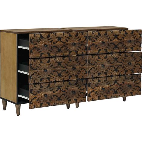 vidaXL Aparador 2 uds. 60 x 33,5 x 75 cm Madera de mango maciza Marrón (1/2)