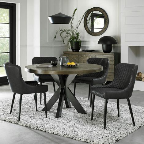 Table à manger ronde en marqueterie de chêne 120 cm ARLINGTON (1/5)