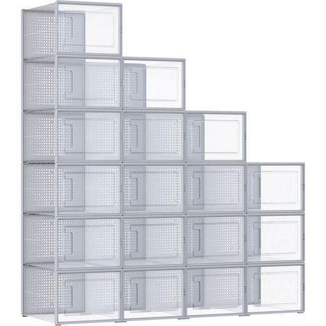 Boîtes à chaussures lot de 18 rangement chaussures pliable pour pointure jusqu’à 46 gris (1/5)